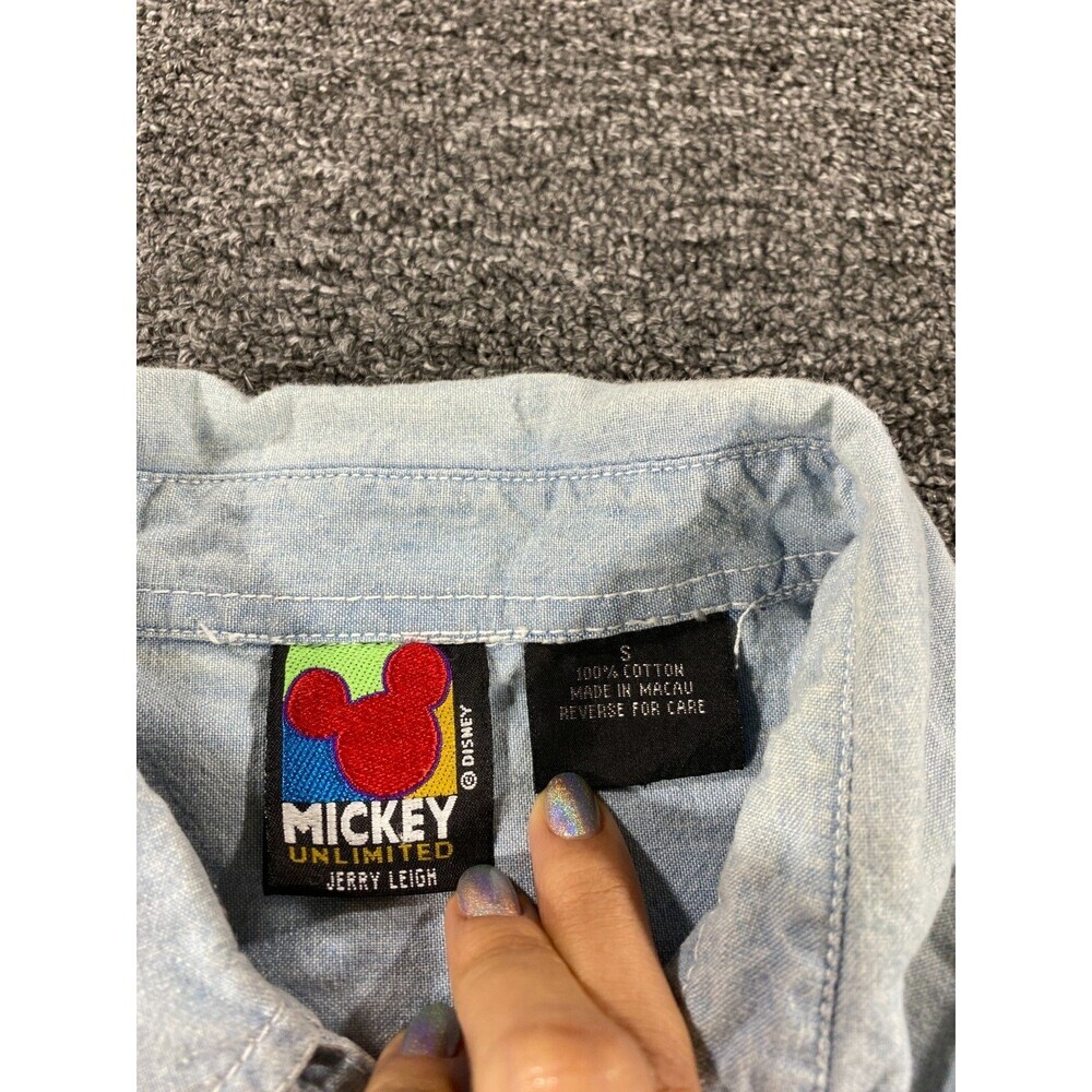 Disney Jerry Leigh Womens Small Blue Denim Button Up Long Sleeve Shirt Mickey - Picture 6 of 12